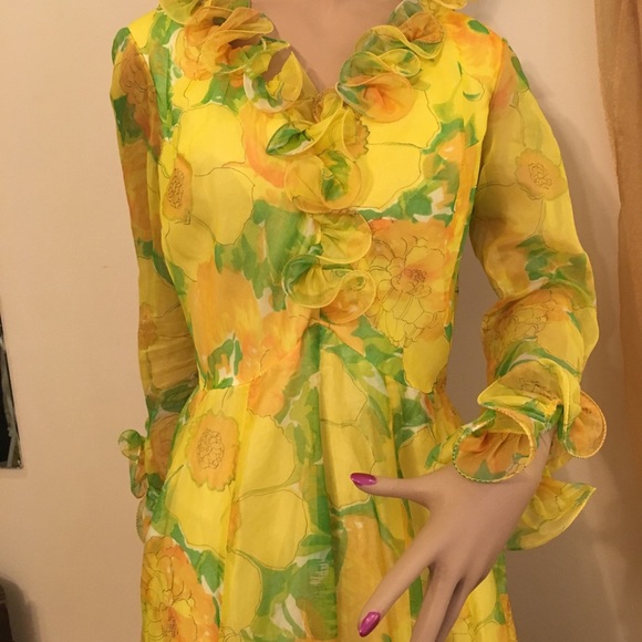 Vintage gown - floral yellow and green - Picture 5 of 8